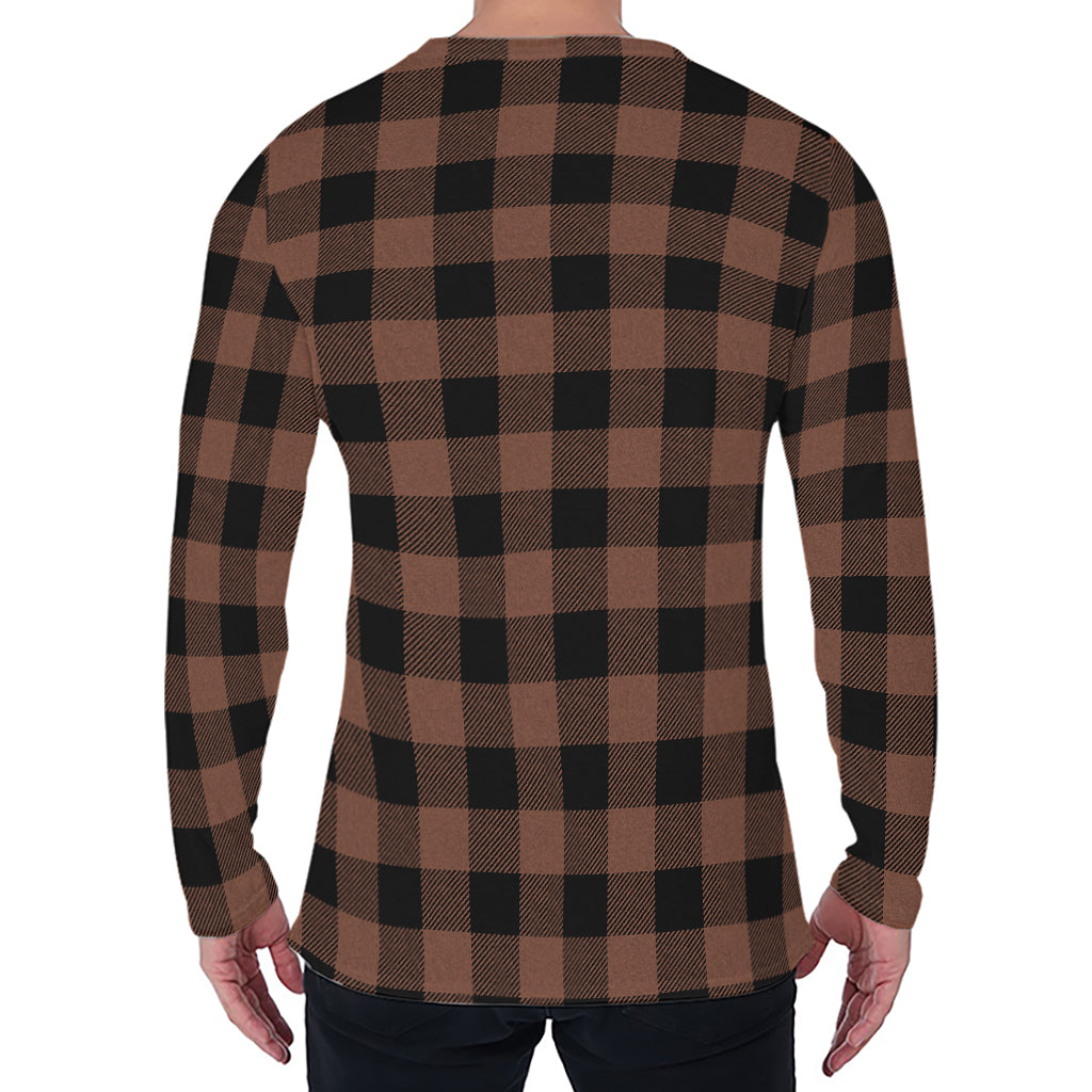 Brown And Black Buffalo Check Print Men's Long Sleeve T-Shirt
