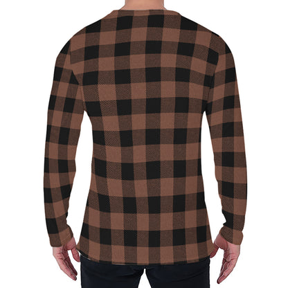 Brown And Black Buffalo Check Print Men's Long Sleeve T-Shirt