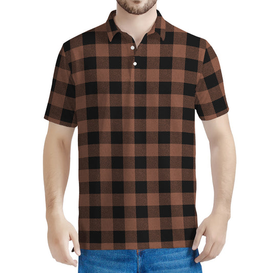 Brown And Black Buffalo Check Print Men's Polo Shirt