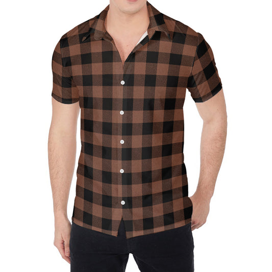 Brown And Black Buffalo Check Print Men's Shirt