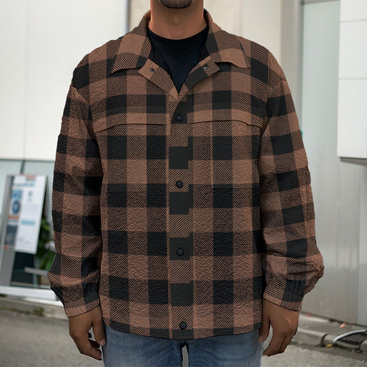 Brown And Black Buffalo Check Print Men's Shirt Jacket