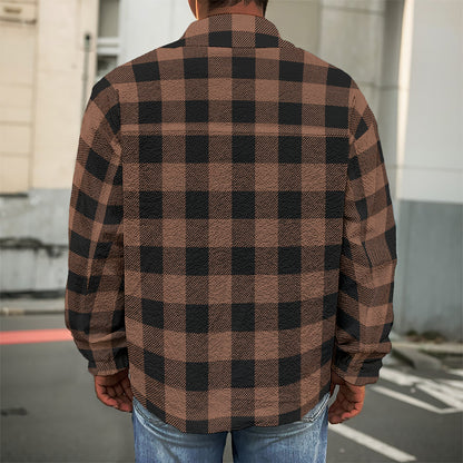 Brown And Black Buffalo Check Print Men's Shirt Jacket