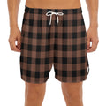 Brown And Black Buffalo Check Print Men's Split Running Shorts