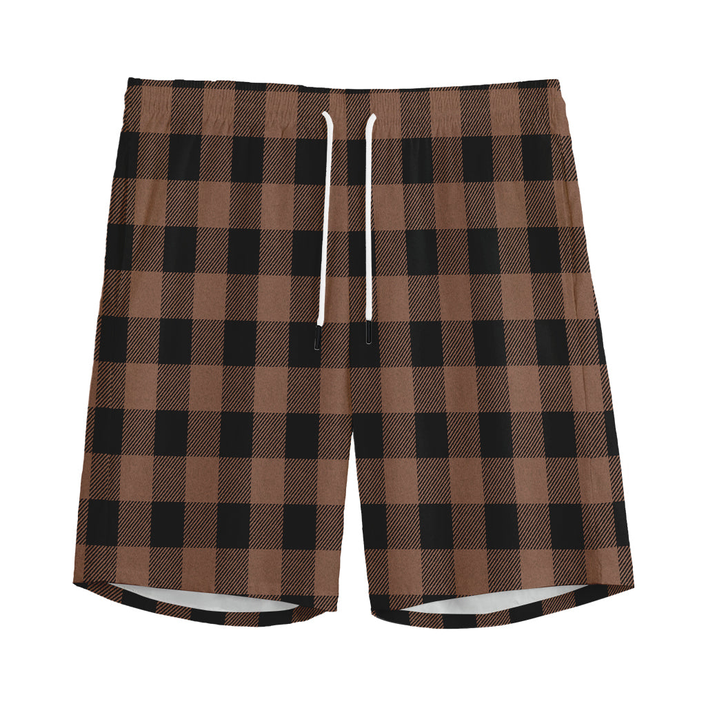 Brown And Black Buffalo Check Print Men's Sports Shorts