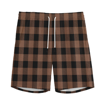 Brown And Black Buffalo Check Print Men's Sports Shorts