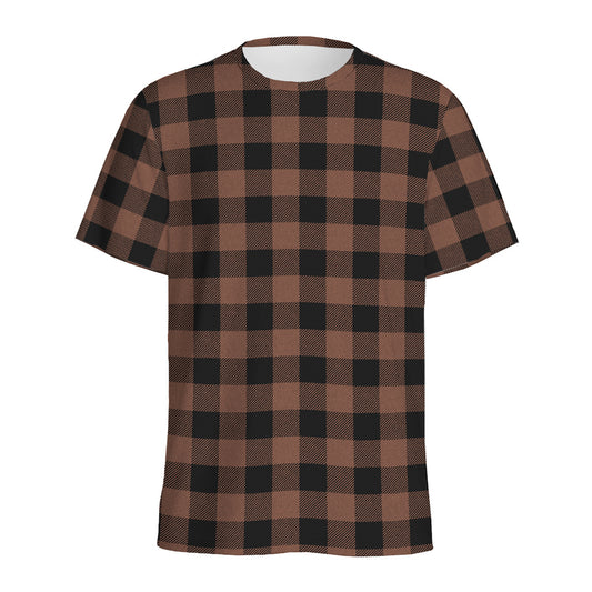 Brown And Black Buffalo Check Print Men's Sports T-Shirt