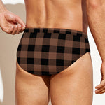 Brown And Black Buffalo Check Print Men's Swim Briefs