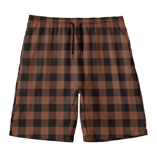 Brown And Black Buffalo Check Print Men's Swim Trunks