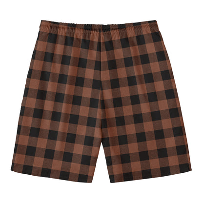 Brown And Black Buffalo Check Print Men's Swim Trunks