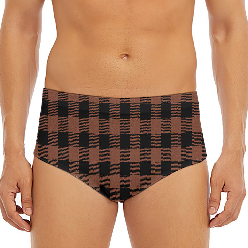 Brown And Black Buffalo Check Print Men's Triangle Swim Briefs