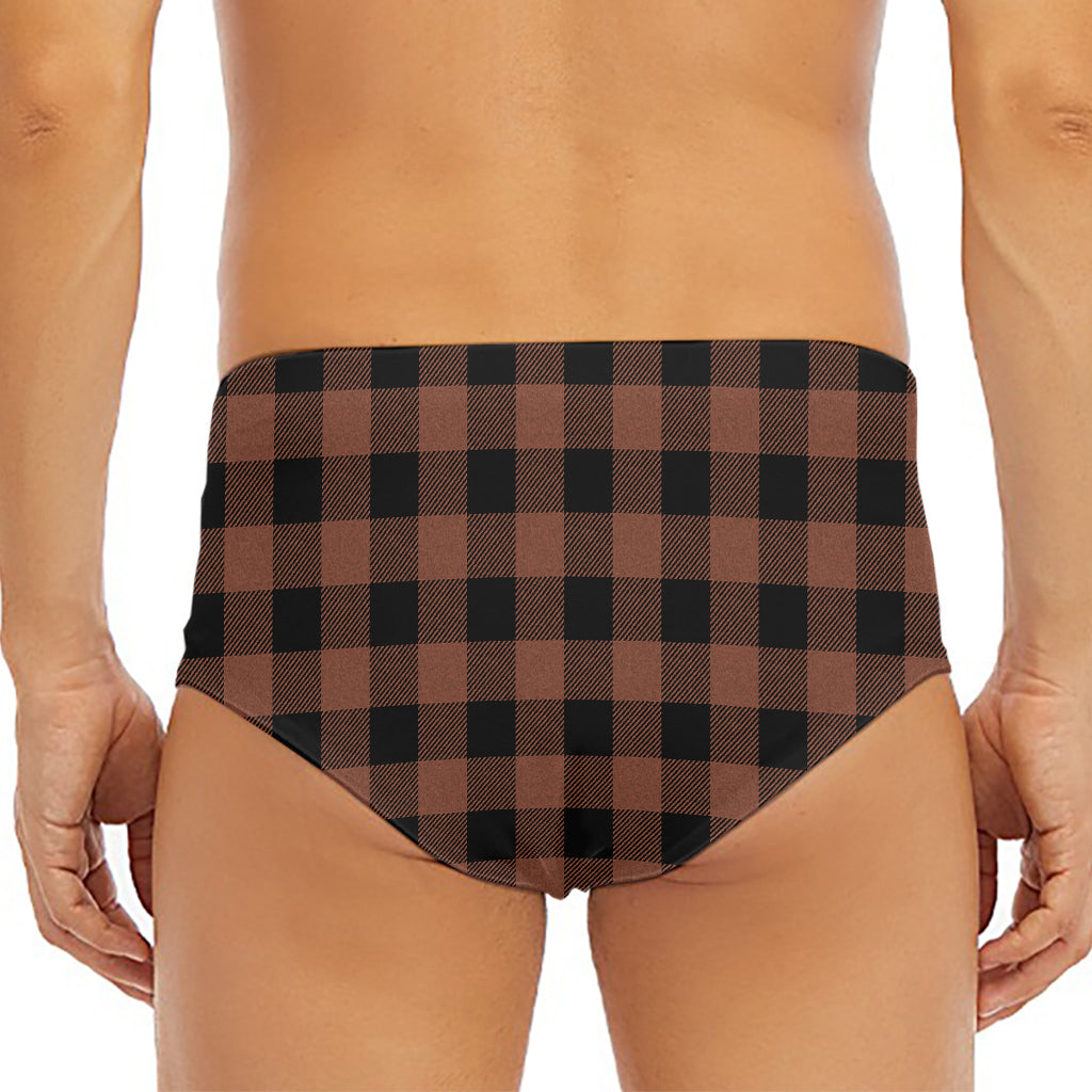 Brown And Black Buffalo Check Print Men's Triangle Swim Briefs
