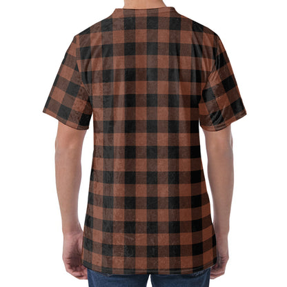 Brown And Black Buffalo Check Print Men's Velvet T-Shirt