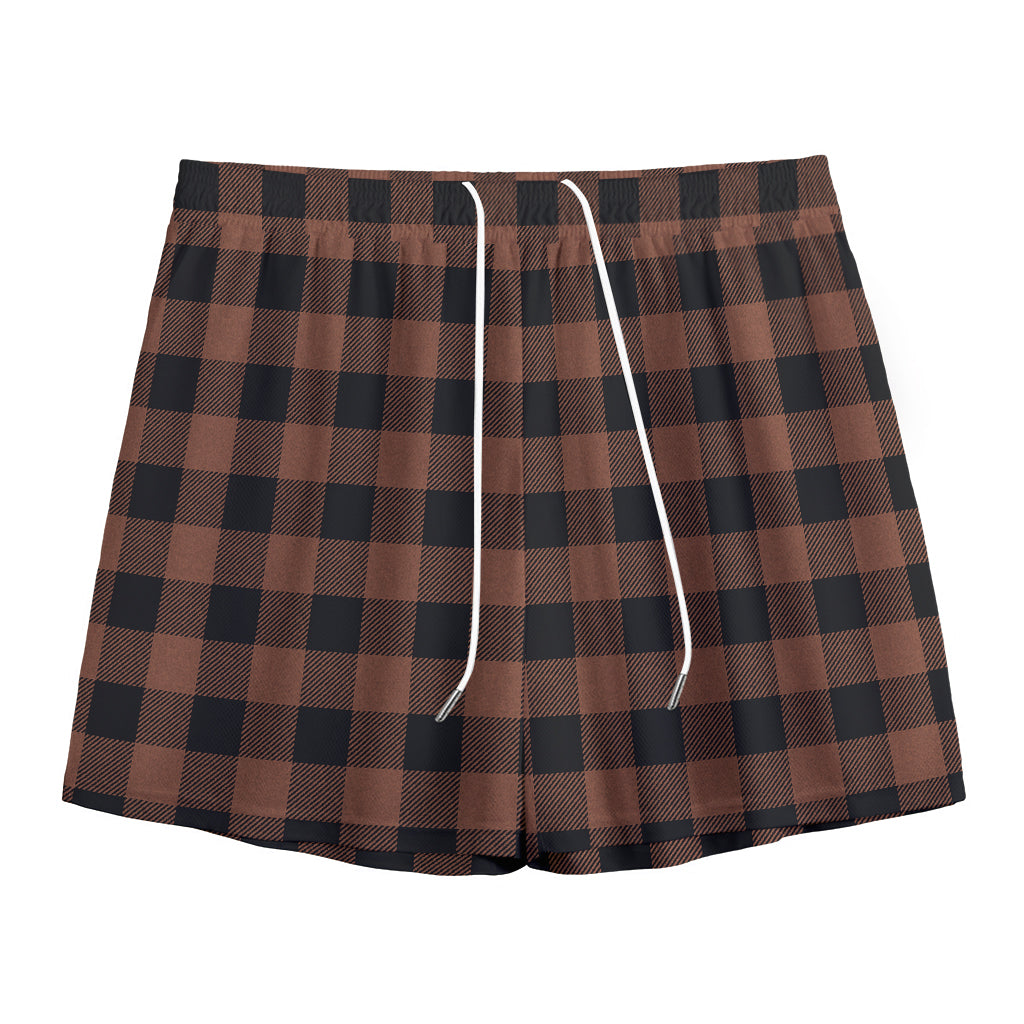 Brown And Black Buffalo Check Print Mesh Shorts