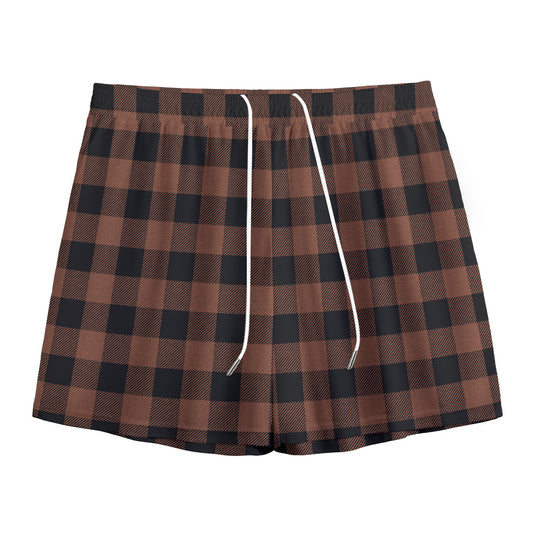 Brown And Black Buffalo Check Print Mesh Shorts