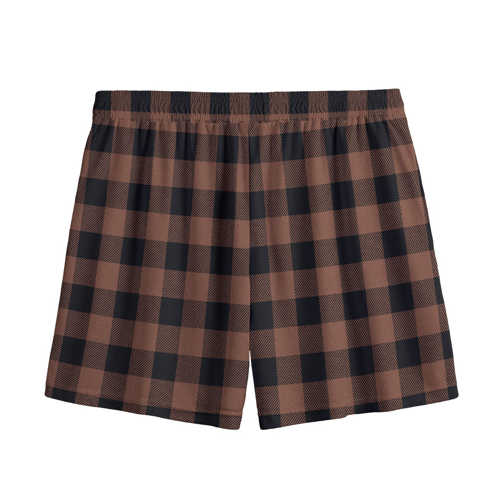 Brown And Black Buffalo Check Print Mesh Shorts