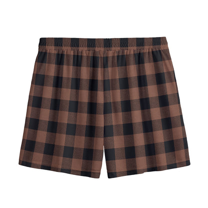 Brown And Black Buffalo Check Print Mesh Shorts