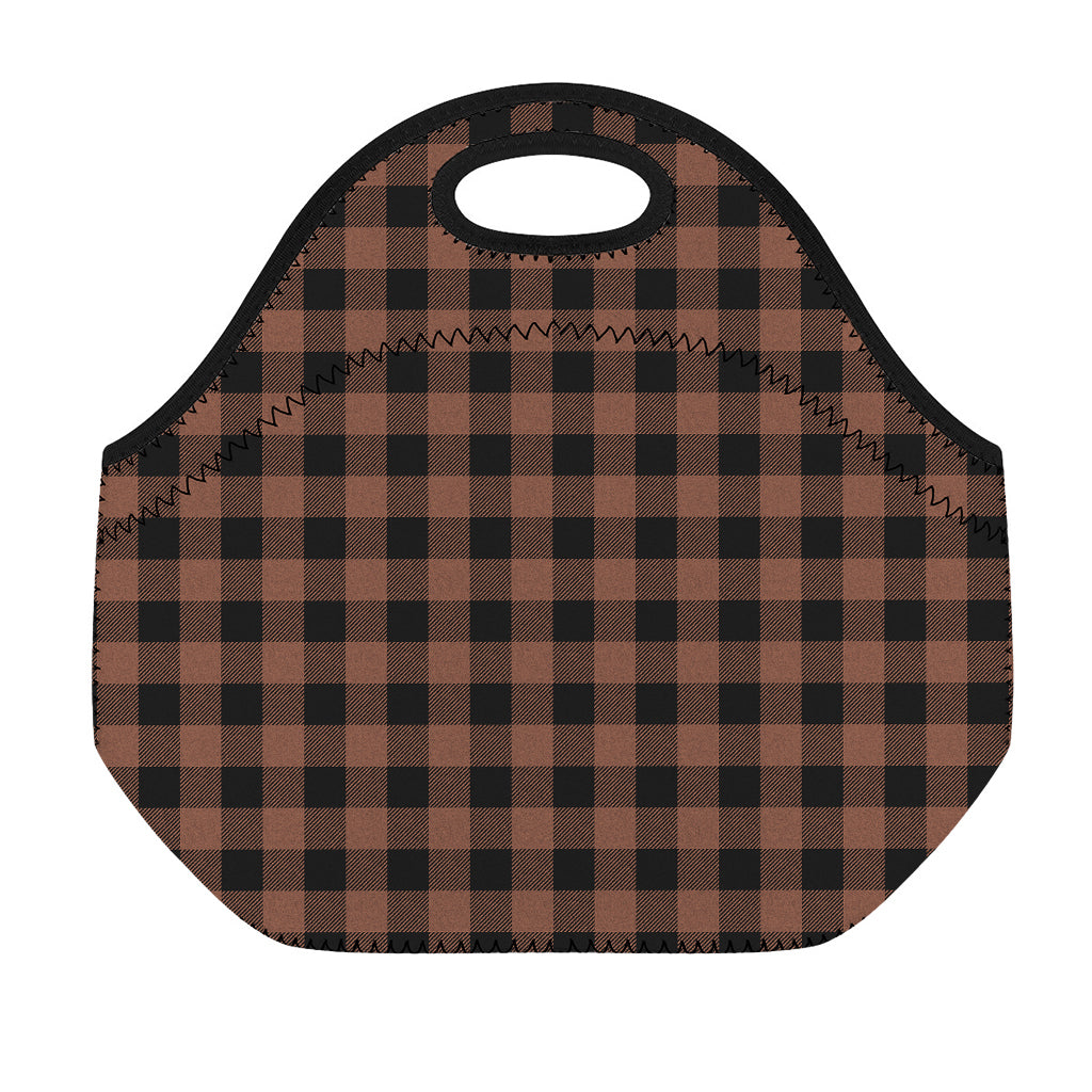 Brown And Black Buffalo Check Print Neoprene Lunch Bag