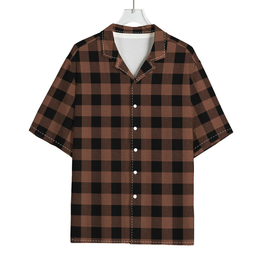 Brown And Black Buffalo Check Print Rayon Hawaiian Shirt