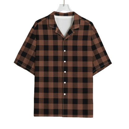 Brown And Black Buffalo Check Print Rayon Hawaiian Shirt