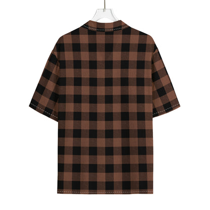 Brown And Black Buffalo Check Print Rayon Hawaiian Shirt