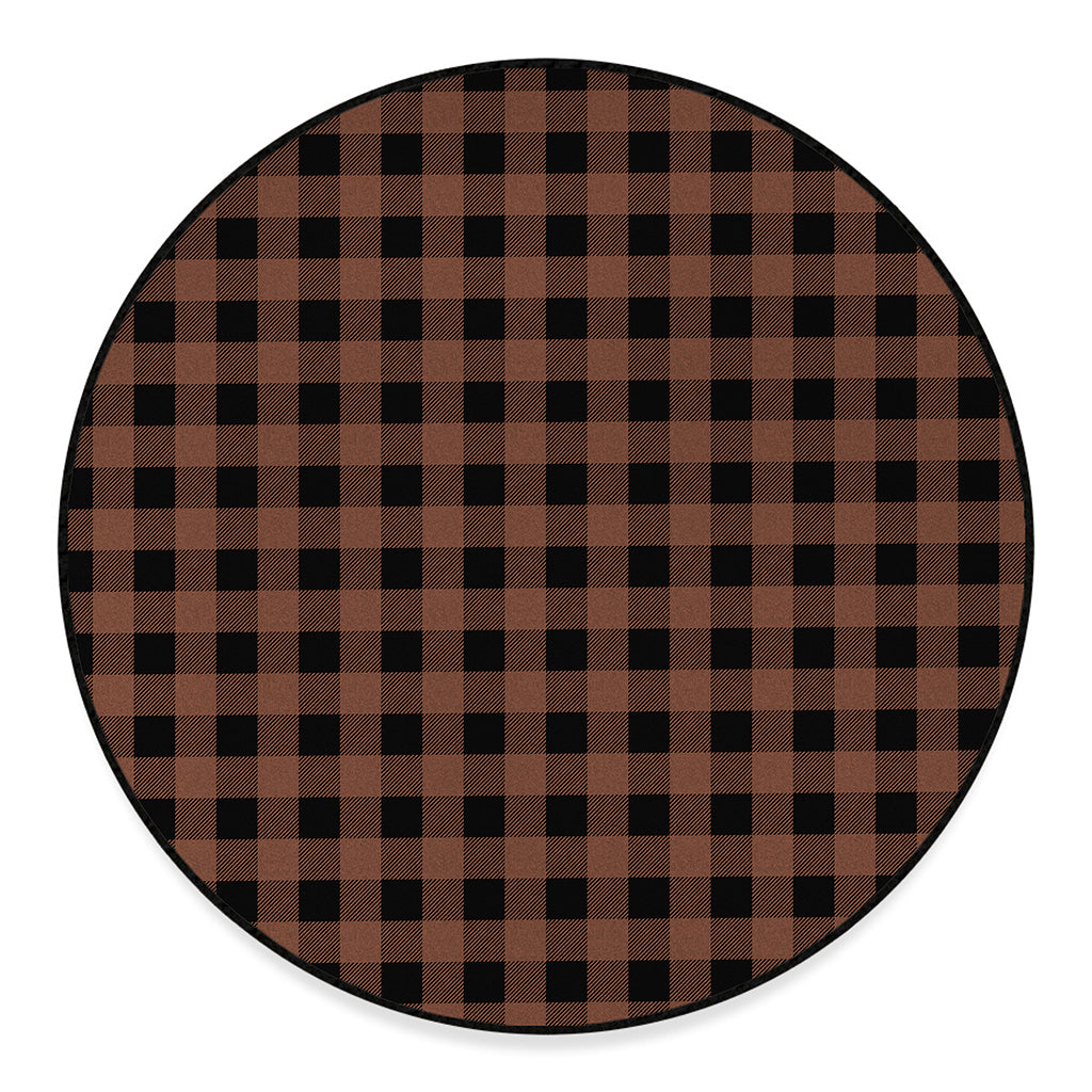 Brown And Black Buffalo Check Print Round Floor Mat
