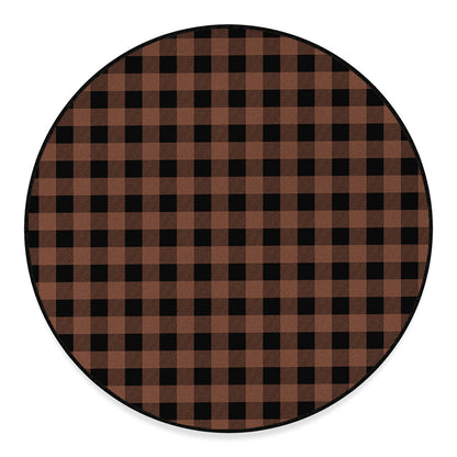 Brown And Black Buffalo Check Print Round Floor Mat
