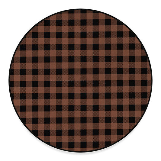 Brown And Black Buffalo Check Print Round Floor Mat
