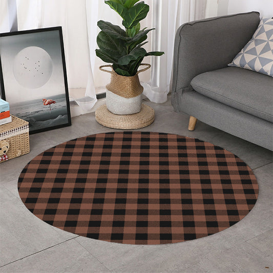 Brown And Black Buffalo Check Print Round Rug