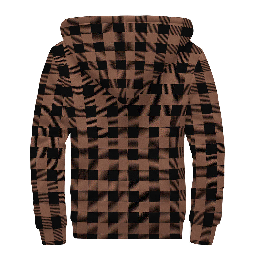 Brown And Black Buffalo Check Print Sherpa Lined Zip Up Hoodie