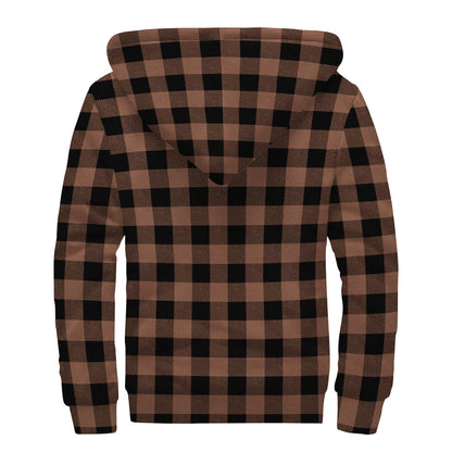 Brown And Black Buffalo Check Print Sherpa Lined Zip Up Hoodie