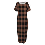 Brown And Black Buffalo Check Print Short Sleeve Long Nightdress