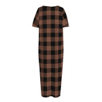 Brown And Black Buffalo Check Print Short Sleeve Long Nightdress