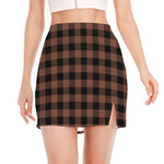 Brown And Black Buffalo Check Print Side Slit Mini Skirt
