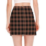 Brown And Black Buffalo Check Print Side Slit Mini Skirt
