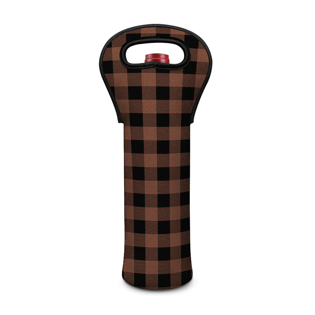 Brown And Black Buffalo Check Print Single Neoprene Wine Tote
