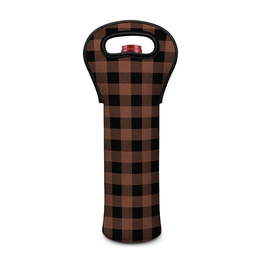 Brown And Black Buffalo Check Print Single Neoprene Wine Tote