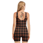 Brown And Black Buffalo Check Print Sleeveless One Piece Swimsuit
