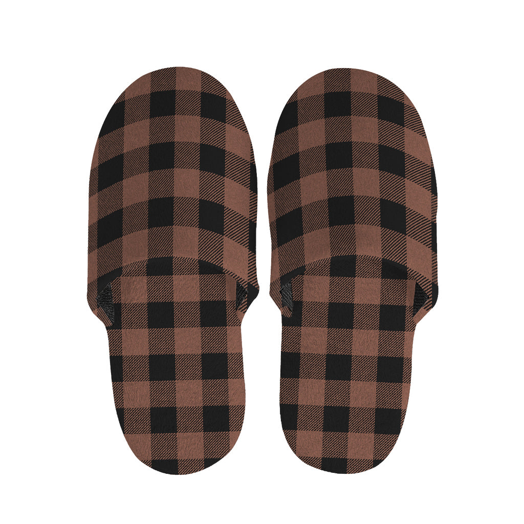 Brown And Black Buffalo Check Print Slippers