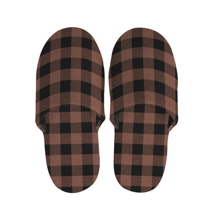 Brown And Black Buffalo Check Print Slippers