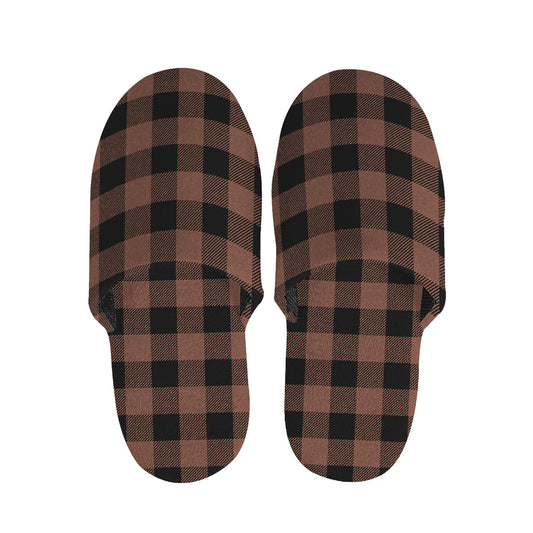 Brown And Black Buffalo Check Print Slippers
