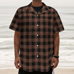 Brown And Black Buffalo Check Print Textured Short Sleeve Shirt