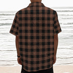 Brown And Black Buffalo Check Print Textured Short Sleeve Shirt
