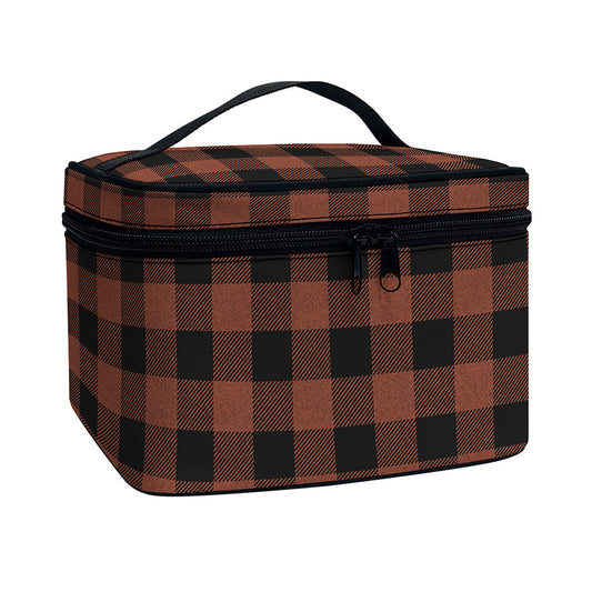 Brown And Black Buffalo Check Print Travel Makeup Bag