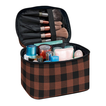Brown And Black Buffalo Check Print Travel Makeup Bag