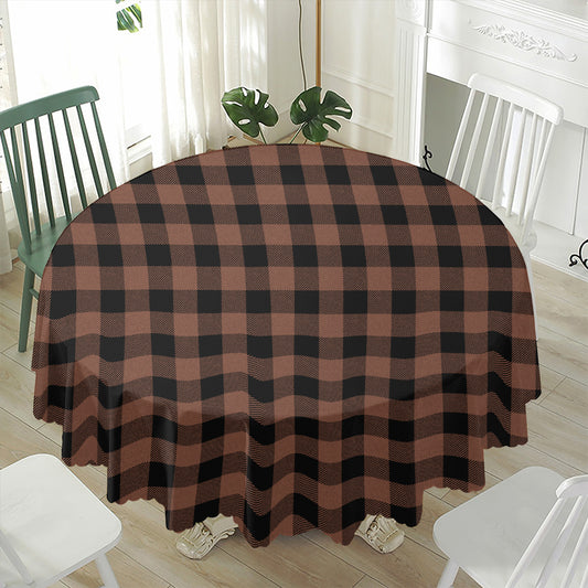 Brown And Black Buffalo Check Print Waterproof Round Tablecloth