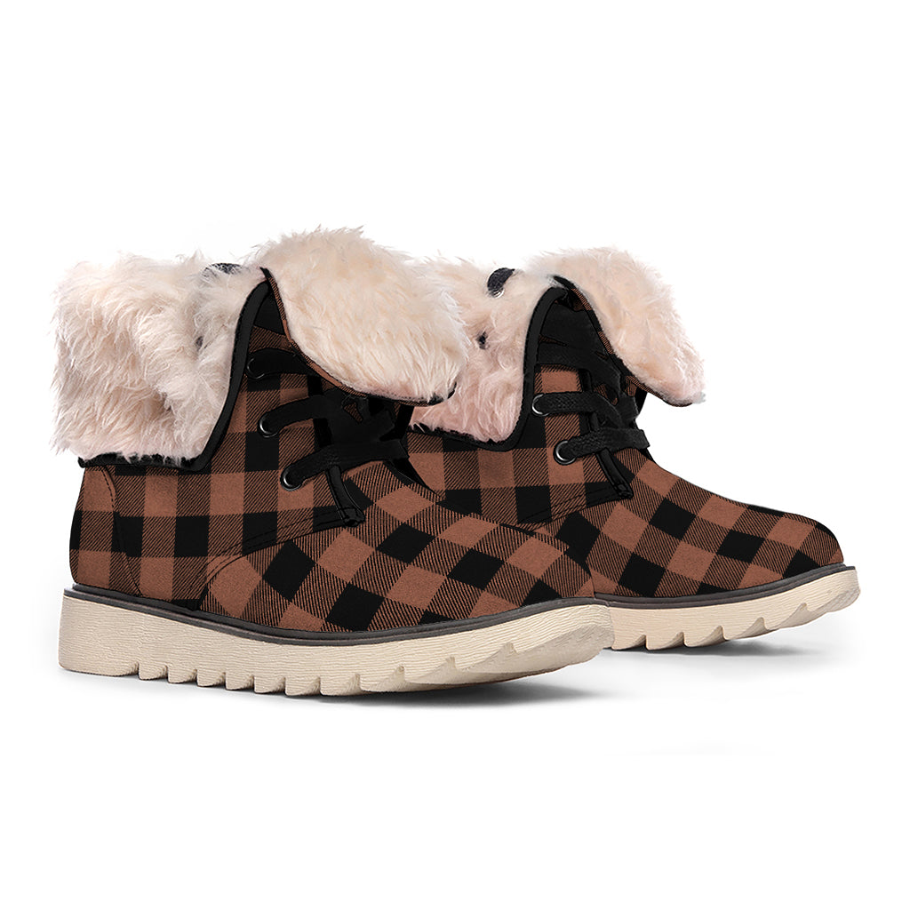 Brown And Black Buffalo Check Print Winter Boots