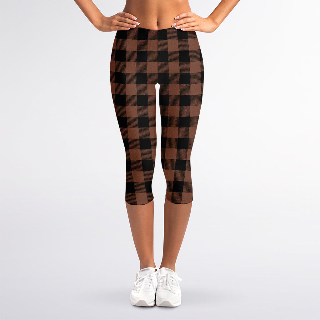 Brown And Black Buffalo Check Print Women's Capri Leggings