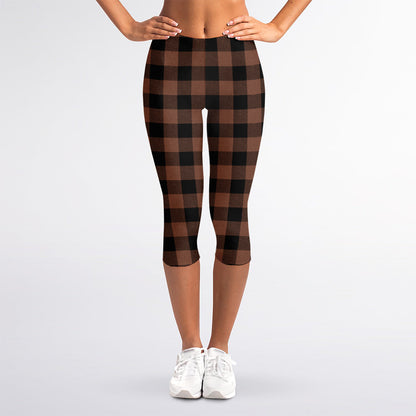 Brown And Black Buffalo Check Print Women's Capri Leggings