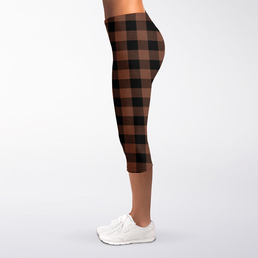 Brown And Black Buffalo Check Print Women's Capri Leggings