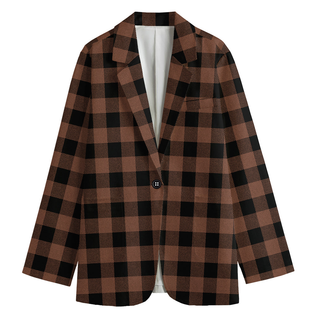 Brown And Black Buffalo Check Print Women's Cotton Blazer